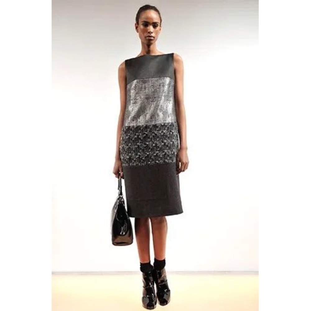 Tory Burch 2008‎ Ready-to-Wear Runway Mixed Media Metallic Sheath Dress Size 6